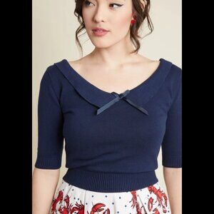 Bow Neck Solid Short Sleeve Peter Pan Collar Blouse - M (UK 12)